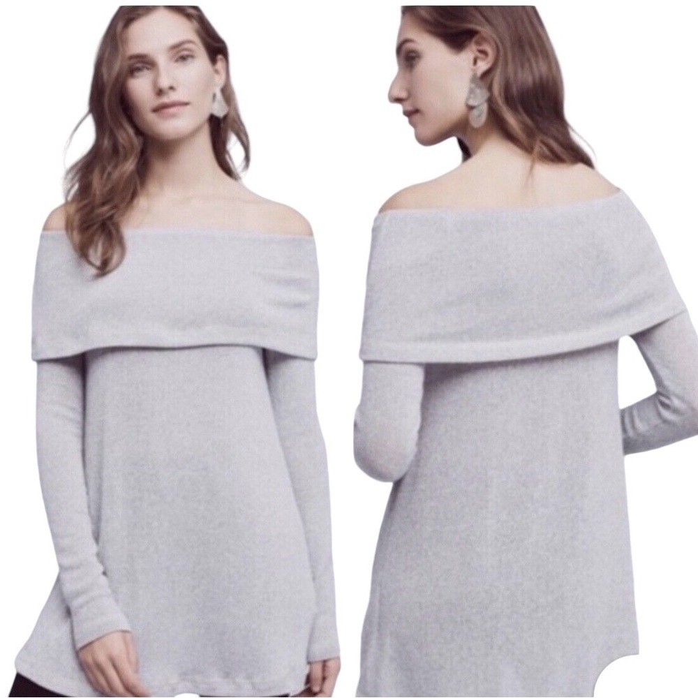 Anthropologie ERI + ALI Naples Off The Shoulder Gray Knit Top